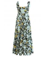 Minty Lemon Printed Tie-Strap Maxi Dress