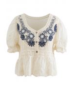 Spliced Hollow-Out Embroidery Cropped Top