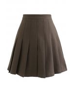 High Waist Pleated Mini Skirt in Brown