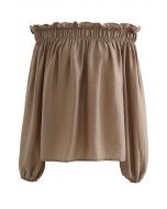 Ruffle Off-Shoulder Dolly Top in Tan