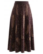 Falling Feather Pleated Knit Skirt in Caramel