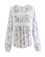 Scenery Printed Embroidered Smock Top