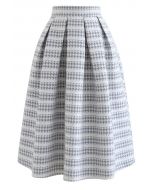 Embossed Houndstooth Sequined Pleated Skirt in Grey