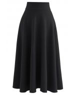 Fuzzy Soft Knit A-Line Midi Skirt in Black