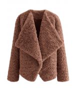 Wide Lapel Snug Faux Fur Coat in Caramel