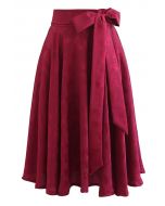 Jacquard Butterfly Bowknot Flare Midi Skirt in Red