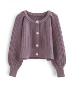 Braid Knit Button Down Crop Cardigan in Purple