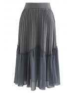 Spliced Chiffon Hem Knit Midi Skirt in Grey