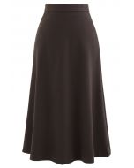 High Waist Basic Seamed Midi Skirt in Brown