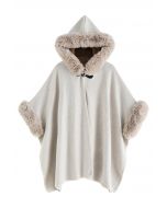 Cozy Faux Fur Hooded Poncho in Sand