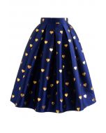 Fall in Love Jacquard Pleated Skirt in Navy