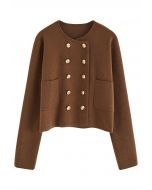 Front Pocket Double-Breasted Crop Cardigan in Brown