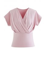 Ultra-Soft Short-Sleeve Cotton Wrap Top in Pink
