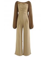 Strapless Jumpsuit and Bolero Shrug Top Set in Caramel