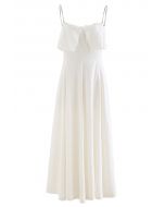 Double Straps Flap Linen Cami Dress in Ivory