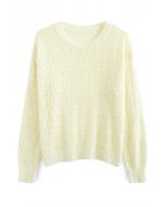 Monochrome Hollow Out Slouchy Knit Top in Cream