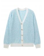 Mixed Knit V-Neck Buttoned Cardigan in Baby Blue