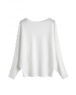 Pearly Batwing Sleeve Knit Sweater in White