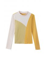 Color Block Crew Neck Fitted Top in Yellow