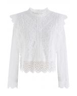 Your Sassy Start Long Sleeve Crochet Lace Top in White