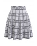 Plaid Knit High Waist Mini Skirt in Grey