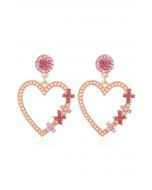 Pink Diamond Heart Hook Earrings