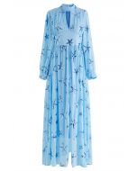 Stars Sequin-Embellished Front Slip Maxi Dress in Blue