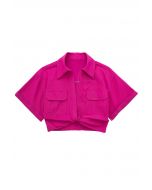 Front Tie Flap Pocket Crop Shirt in Magenta