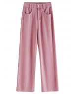 Distressed Straight-Leg Jeans in Pink