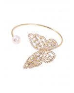 Hollow Out Butterfly Pearl Bangle Bracelet in Gold