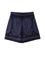 Vintage Embroidered High Waist Shorts in Navy