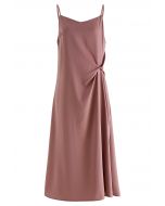 Sweetheart Neck Side Twisted Satin Cami Dress in Dusty Pink