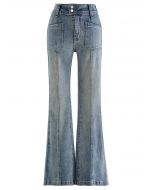 Patch Pocket Seam Detail Flare Jeans