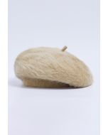 Pure Color Ultra-Soft Fuzzy Beret in Khaki