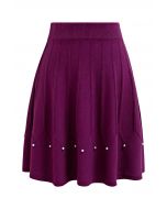Silver Bead Embellished Seam Knit Skirt in Purple