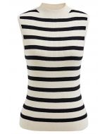 Contrast Stripe Sleeveless Knit Top in Ivory