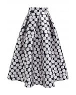 Contrast Polka Dots A-Line Pleated Midi Skirt