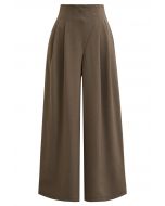 Cross Waist Pleated Straight-Leg Pants in Brown