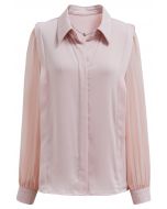 Heart Necklace V-Neck Satin Shirt in Dusty Pink