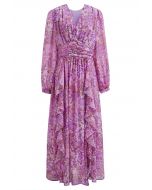 Dainty Floret Print Ruffle Chiffon Maxi Dress in Pink