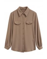 Modern Flair Button-Accented Chiffon Shirt in Tan