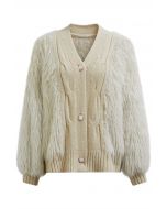 Softness Faux Fur Button-Up Cardigan in Light Tan