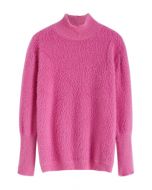 Cozy Perfection High Neck Fuzzy Knit Sweater in Pink