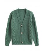 Braid Pattern Buttoned Knit Cardigan in Green