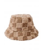 Check Fuzzy Bucket Hat in Khaki