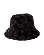 Check Fuzzy Bucket Hat in Black