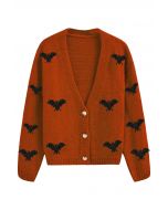 Mystic Bats Patch Buttoned Knit Cardigan in Pumpkin