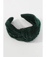Sleeky Knotted Velvet Headband in Dark Green