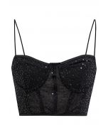 Sequin Embroidered Corset Bustier Top in Black