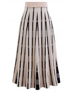 Trendsetting Striped Knit Midi Skirt in Sand